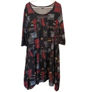 Shana Size XL Abstract Art to Wear Cozy Knit Midi Dress Sharkbite Hem Artsy